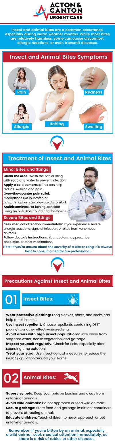 Insect bites can cause redness, itching, swelling, or mild pain at the affected site. Some bites may also lead to allergic reactions, blisters, or infection if scratched. Visit Muhammad Bajwa, MD, for quick relief and professional care to reduce irritation and prevent complications. For more information, contact us or schedule an appointment online. We are located at 95 Washington St, Ste 204 A, Canton, MA 02021.  Insect bites can cause redness, itching, swelling, or mild pain at the affected site. Some bites may also lead to allergic reactions, blisters, or infection if scratched. Visit Muhammad Bajwa, MD, for quick relief and professional care to reduce irritation and prevent complications. For more information, contact us or schedule an appointment online. We are located at 95 Washington St, Ste 204 A, Canton, MA 02021.